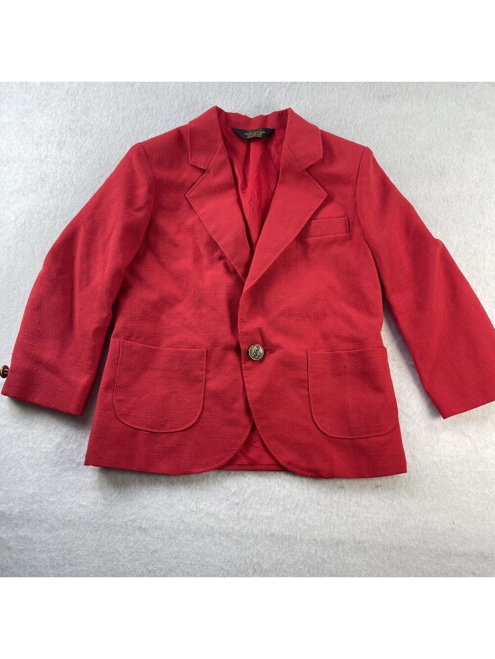 Vintage Red Linen Blazer Youth Sz 4 sports coat suit  jacket gold buttons USA